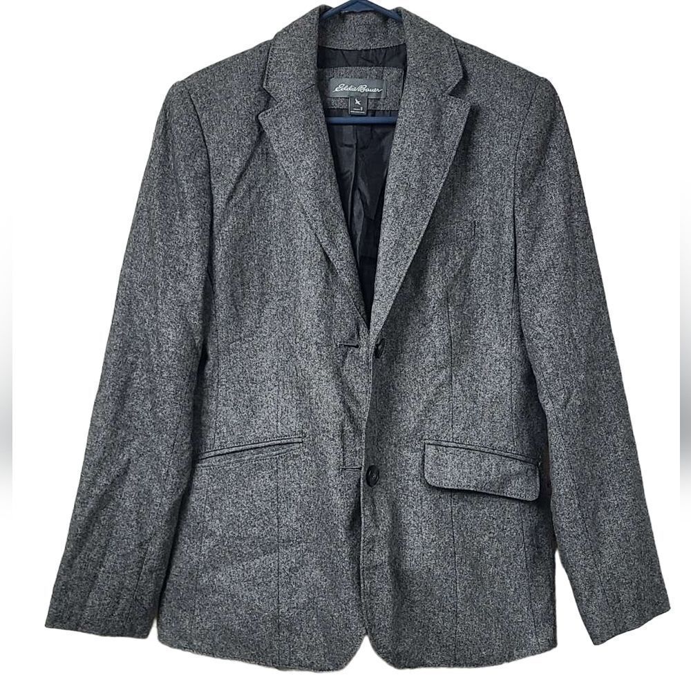 Eddie Bauer Gray Wool Tweed Blazer Classic Fit Tailored Suit Jacket Women's 8 - Picture 2 of 10